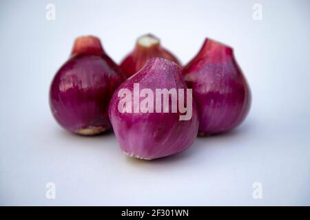 Red onion isolated on white background. close-up photoshoot	 Red onion isolated on white background. close-up photoshoot Stock Photo