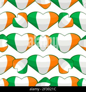 Illustration on theme Irish holiday St Patrick day, seamless color hearts. Pattern St Patrick day consisting of many identical hearts on white backgro Stock Vector