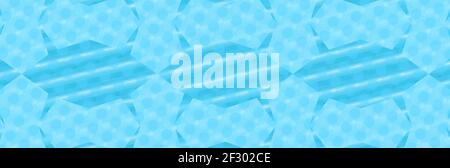 Shades of blue, reflected on hexagons and circles, and transverse lines in a panoramic view Stock Vector