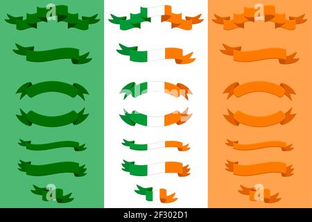 Irish holiday St Patrick day, big set scrolls paper ribbon. St Patrick day consisting of many different scrolls paper ribbon on background. Scrolls pa Stock Vector
