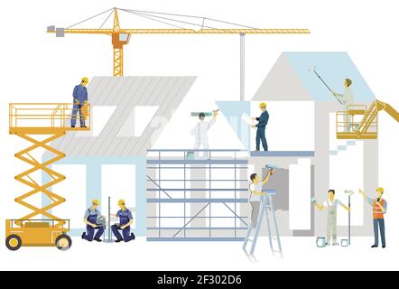 Handyman on the construction site, illustration Stock Vector