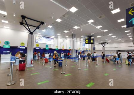 Corfu, Greece - September 20, 2020: Terminal building of Corfu Airport (CFU) in Greece. Stock Photo