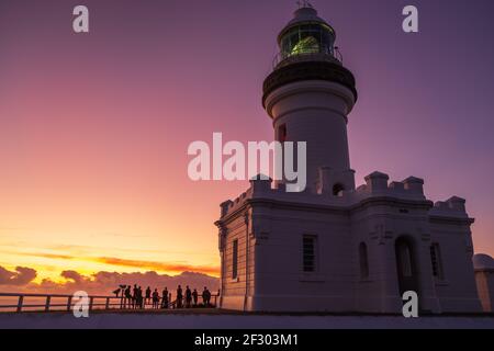 Byron Bay Lighthouse at sunrise. Stock Photo