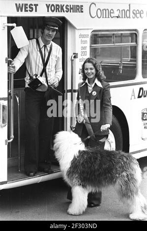 Paul Madeley of Leeds United launches his new colour centre with pals 1975 Stock Photo