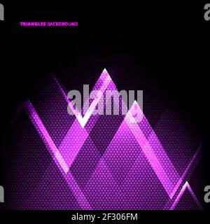 Abstract purple geometric triangles overlapping transparency layer on black background technology concept. Vector illustration Stock Vector