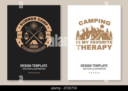 Summer camp. Happiness is toasted marshmallows. Vector. Vintage typography design with camping tent, campfire, marshmallow on a stick silhouette Stock Vector