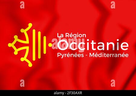 3D Flag of Occitanie, France. 3D Illustration. Stock Photo