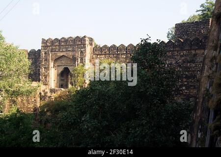 A view of the gate on mighty walls of Jhansi Fort in Jhansi, Uttar Pradesh, India, Asia Stock Photo