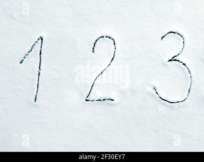Snow numbers handwriting font Stock Photo