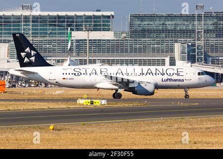 Frankfurt, Germany - October 16, 2018: Lufthansa Airbus A320 airplane at Frankfurt airport (FRA) in Germany. Stock Photo