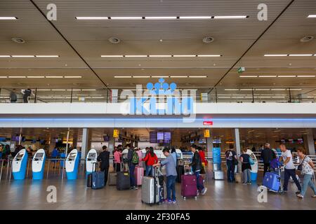 Amsterdam, Netherlands - September 22, 2016: Amsterdam Schiphol Airport Terminal (AMS) in the Netherlands. Stock Photo