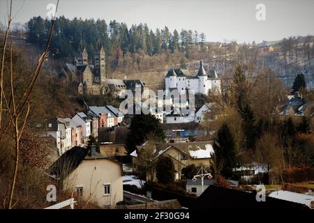 A Winter's Day in the Quiet Village of Clervaux, Luxembourg Stock Photo