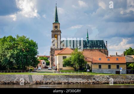 View of the gothic church of St. Giles in Nymburk (a city in the Central Bohemian Region of the Czech Republic) Stock Photo