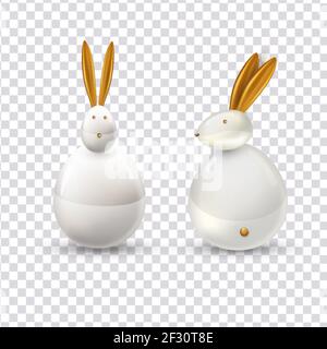 Vector white ceramic Easter bunny. Decorative realistic object for Easter Day. Stock Vector
