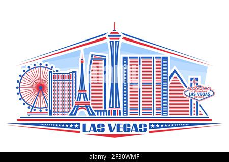 Vector illustration of Las Vegas, horizontal poster with simple design buildings and outline landmarks, urban concept with modern city scape, unique f Stock Vector