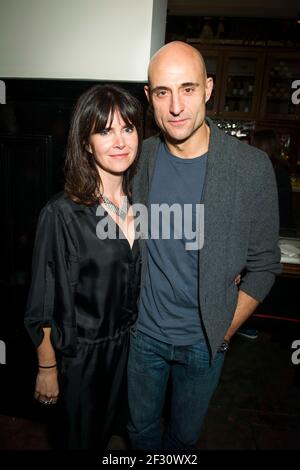 Mark Strong and Liza Marsahall  attend the Young Vic's The View From The Bridge press night after party at the National Gallery Cafe, London, 16th February 2015 Stock Photo