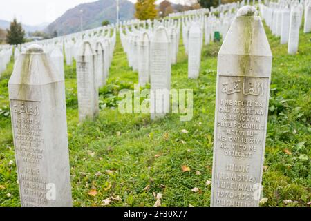 Srebrenica memorial center for war crimes victims commited in Bosnian war Stock Photo