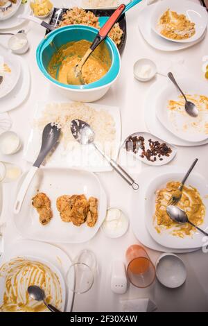 Beautiful ready lunch on dining table in modern home Stock Photo