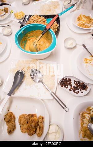 Beautiful ready lunch on dining table in modern home Stock Photo