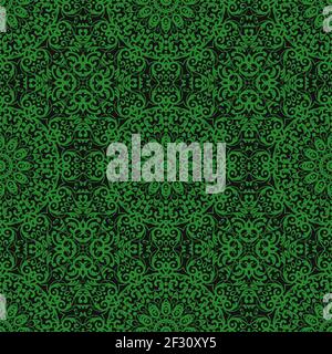 Green Color Seamless Pattern with mandala.Seamless Background design.Ornamental design.Floral pattern tiles. Stock Vector