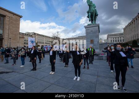 Illustration picture shows a protest action entitled 'Everyone advocate for the climate' (Iedereen advocaat voor het klimaat - of the Klimaatzaak - L' Stock Photo