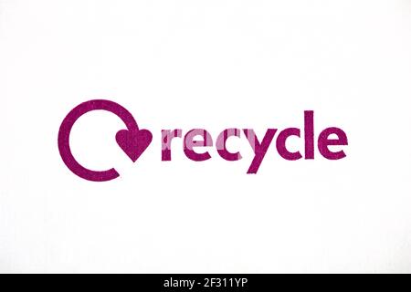 Recycle logo on white envelope Stock Photo