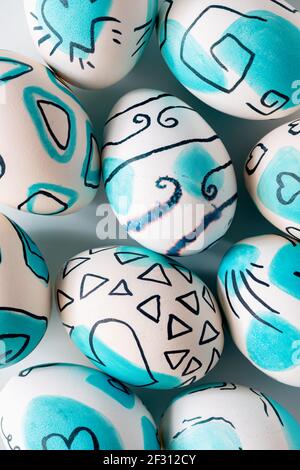 Creative trendy painted easter eggs. Easter ideas. Stock Photo