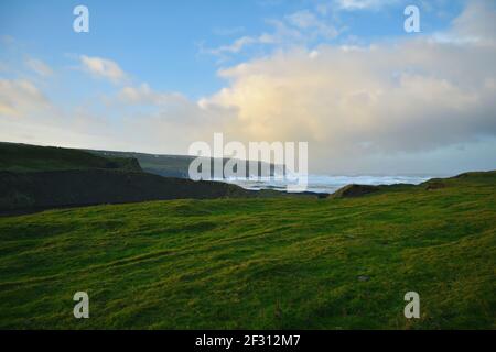 Landscape with panoramic view of Cliffs of Moher in County Clare, Ireland.