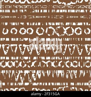 Abstract tribal vector Brown white repeat seamless pattern with cut paper Aged effect. Illustration contains hexagons, triangles, rectangles, mathemat Stock Vector