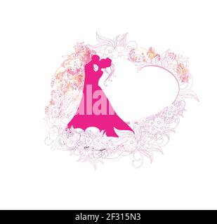 Stylish wedding invitation card with kissing couple Stock Vector