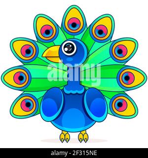 Beautiful peacock cartoon vector illustration idea for child and kid printable stuff and t shirt, greeting card, nursery wall art Stock Vector