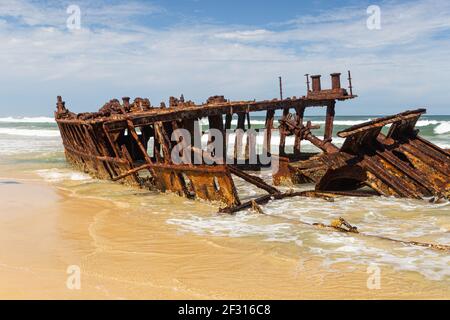 The shipwreck S.S. Maheno on Fraser Island in Queensland, Australia Stock Photo