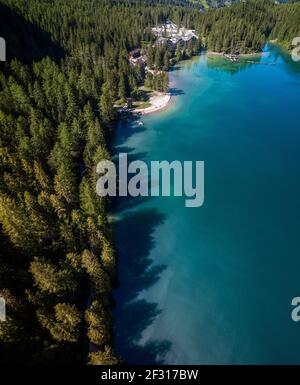 Rowing boat moored in idyllic lake at Vols, South Tyrol, Italy Stock ...