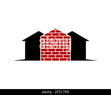 House building with red bricks logo Stock Photo