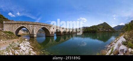 Old Bridge on Drina river in Visegrad - Bosnia and Herzegovina Stock Photo