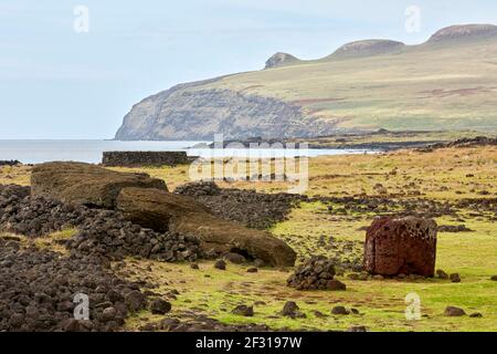 Ahu Te Pito Kura Moai moai in Rapa Nui Easter Island Stock Photo