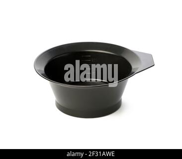 Black plastic empty bowl for hair coloring isolated on white background Stock Photo
