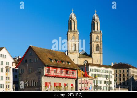 geography / travel, Switzerland, inhabitant of Zurich Grossmuenster, Additional-Rights-Clearance-Info-Not-Available Stock Photo