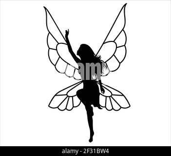 Silhouette of a fairy. Isolated on white. Stock Vector