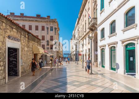 Split, Croatia, July 24, 2020: People walking at Marmontova street in Split, Croatia Stock Photo