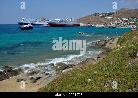 geography / travel, Greece, cruiser, Mykonos-Stadt or Chóra, Mykonos, Cyclades, Additional-Rights-Clearance-Info-Not-Available Stock Photo