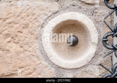 old doorbell, outside a house in Talamanca, Catalonia, Spain Stock Photo