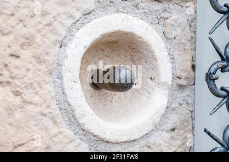 old doorbell, outside a house in Talamanca, Catalonia, Spain Stock Photo