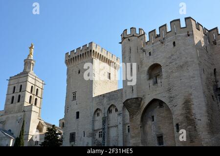 France, Avignon, facade of Palais des Papes, both fortress and palace the Papal residence was during the 14th century the seat  of west christianity. Stock Photo