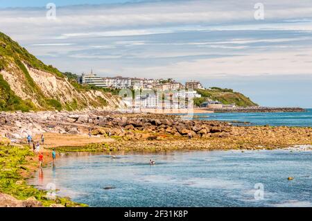 Ventnor on the south coast of the Isle of Wight, seen from Castle Cove. Stock Photo