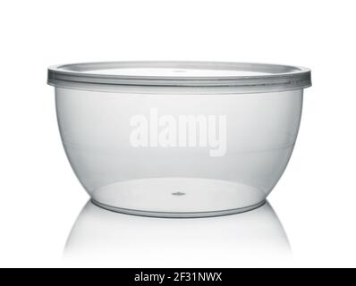 Closed empty plastic disposable bowl isolated on white. Stock Photo