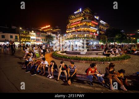 The night market in the streets of Hanoi in Vietnam Stock Photo