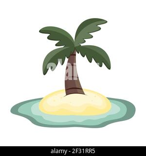 Tropical palm tree on the island among the sea on a white isolate. Vector illustration. Stock Vector
