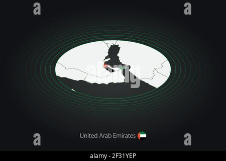 Isometric map and flag of United Arab Emirates. 3D isometric shape of ...