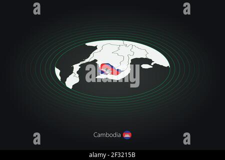 Cambodia map in dark color, oval map with neighboring countries. Vector map and flag of Cambodia Stock Vector